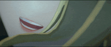 a close up of a person 's face with a smile