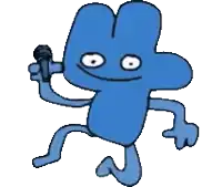 a cartoon character is holding a microphone in his hand .