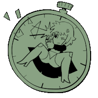 a cartoon drawing of a girl in a stopwatch with a star on it