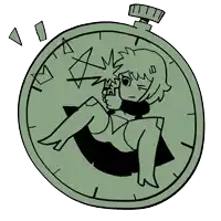 a cartoon drawing of a girl in a stopwatch with a star on it