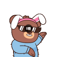a cartoon bear wearing sunglasses and bunny ears is dancing