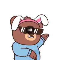 a cartoon bear wearing sunglasses and bunny ears is dancing