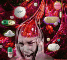 a man is surrounded by various pills including xanax