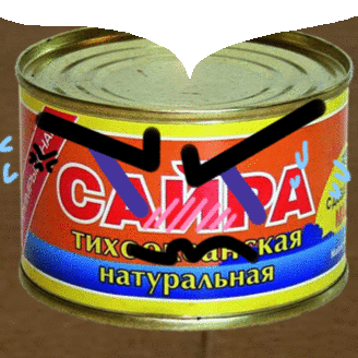 a can of campa tuna with an angry face drawn on the label