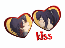 a couple of hearts with the word kiss on the bottom right