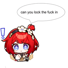 a cartoon girl with red hair and blue eyes says " can you lock the fuck in " in a speech bubble