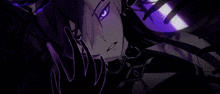 a close up of a person with purple eyes and a choker