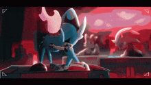 a pixel art of sonic the hedgehog with a red background