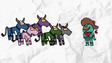 a cartoon drawing of a cowboy and a herd of donkeys