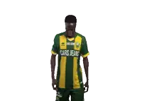 a man wearing a green and yellow jersey with cars jeans written on it