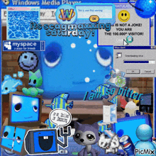 a computer screen with a smiley face and the words it 's scagmaxxing saturday on it
