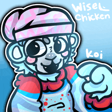 a cartoon drawing of a clown with the name wisel chicken written on it