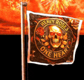 a heavy roses one heart flag with a skull and roses