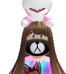 a girl wearing a mask with a teddy bear on her head