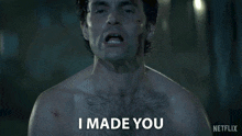 a man without a shirt says special on a netflix ad