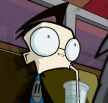 a cartoon character drinking a drink through a straw