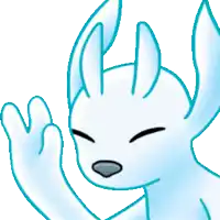 a cartoon rabbit is waving its hand in the air and making a peace sign .