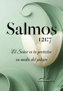 a picture of a white flower with the words salmos 121 7 on it