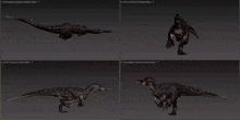 a 3d model of a dinosaur is shown in different positions