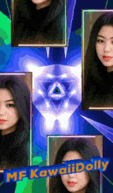 a collage of pictures of a woman with the words mf kawaii dolly