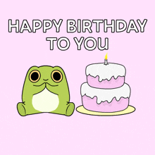 a birthday card with a frog and a cake that says " happy birthday to you "