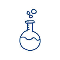 a drawing of a beaker with bubbles coming out of it on a white background .