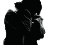 a black and white photo of three men in hoodies