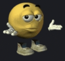 a cartoon smiley face is wearing shoes and giving a thumbs up .
