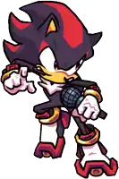 shadow the hedgehog is holding a microphone and pointing