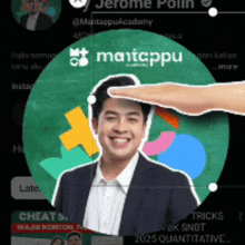 a man in a suit is being pointed at by a hand