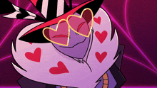 a cartoon character wearing a hat and sunglasses with hearts around his eyes