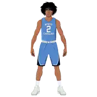 a basketball player for north carolina is standing with his fist in the air