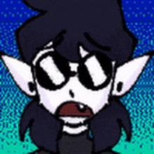 a cartoon character is wearing sunglasses and has a sad look on his face