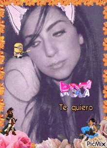 a picture of a woman with a cat ear and the words te quiero on it