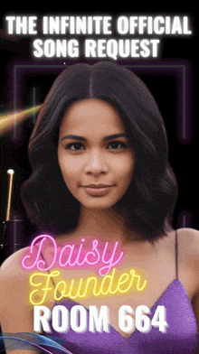 a poster for daisy founder room 664 shows a woman in a purple dress