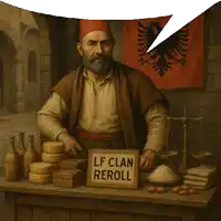a man with a sign that says lf clan reroll