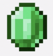 it is a pixel art of a green emerald .