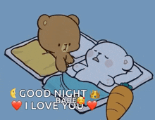 a cartoon of a teddy bear standing next to a sleeping teddy bear with the words " good night babe i love you "