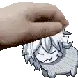 a hand is putting a piece of paper on a cartoon character .