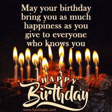 a happy birthday card with a cake and candles
