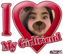 a picture of a woman with a teddy bear face and the words i love my girlfriend