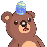 a teddy bear with an easter egg on top of its head