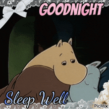a picture of a cartoon character with the words goodnight sleep well on it