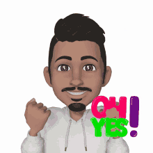 a cartoon man with a mustache is holding up his fist and says oh yes