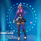 a video game character named miku live is dancing in a circle