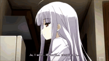 a girl with white hair says " ja i will if your ll excuse me "