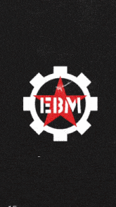 a poster with a red star and the word ebm in the center