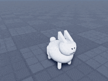 a 3d model of a white rabbit standing on a grid floor