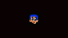 a black background with a blue haired person 's head