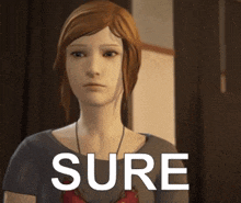 a video game character with the word sure on the bottom